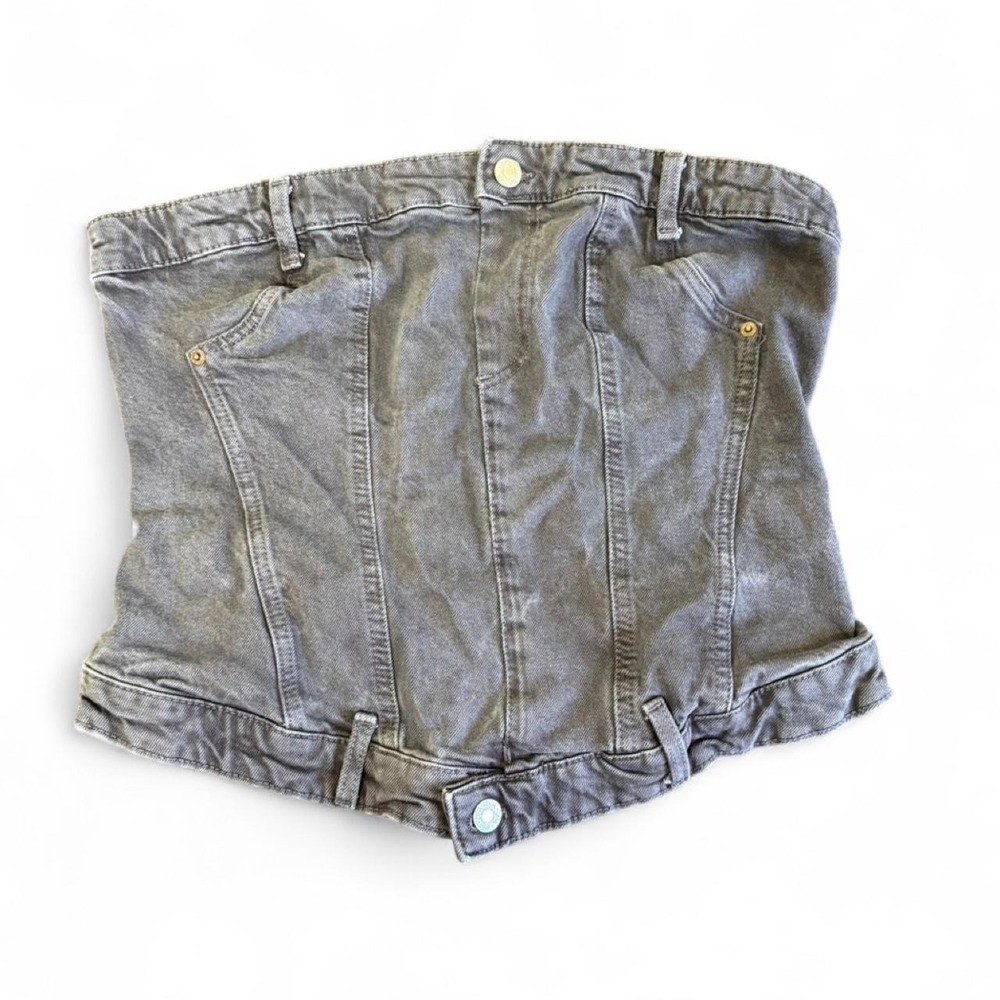 Gray Zara denim corset top with button details